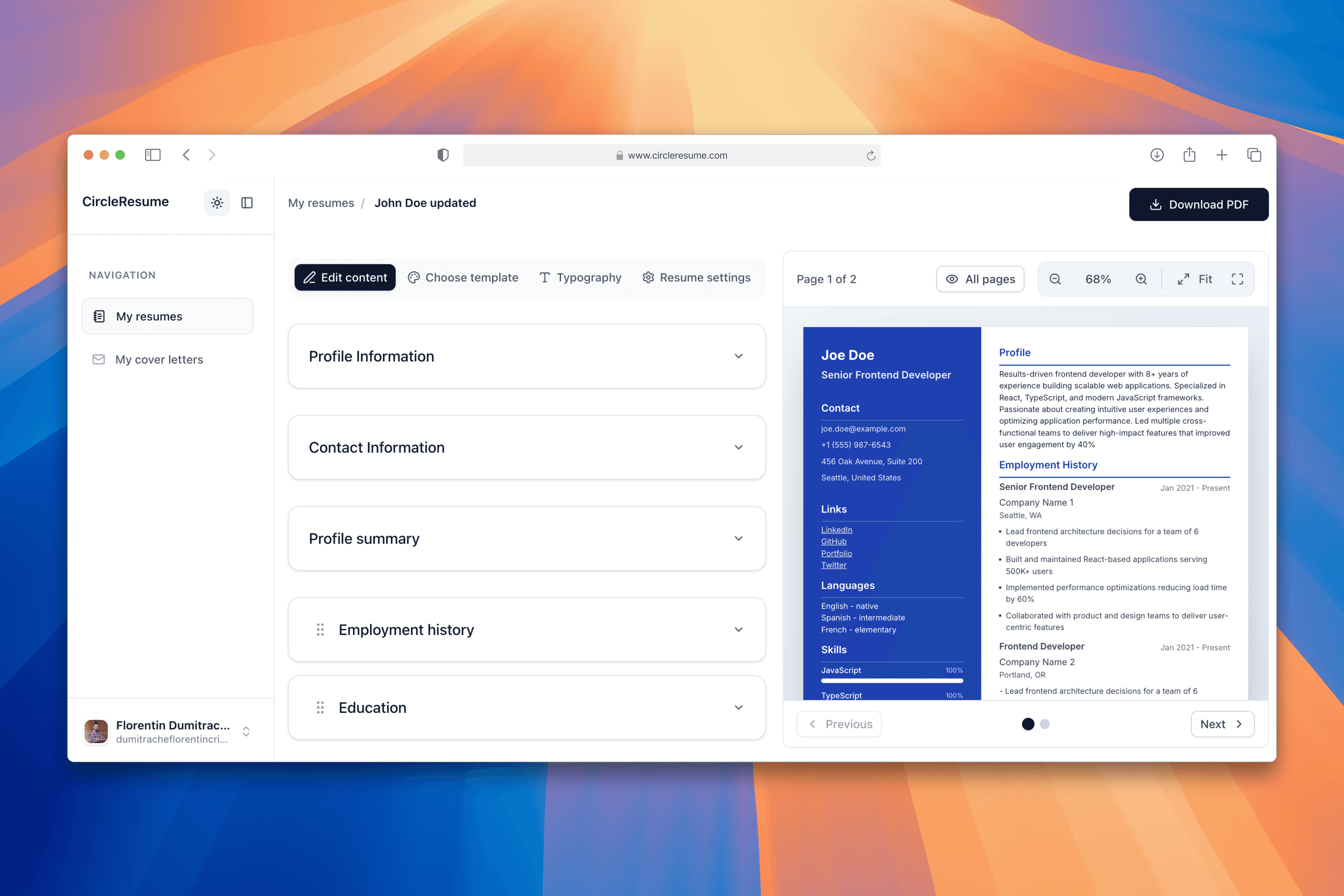 Circle Resume screenshot